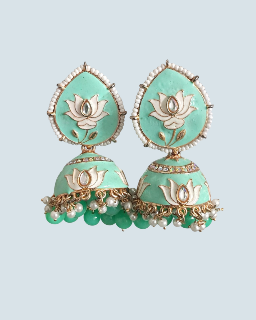 Pearl Lotus Meenakari Jhumka