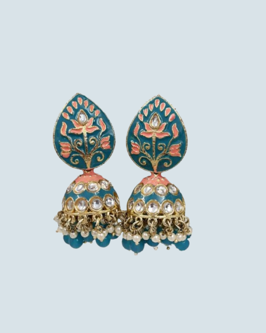 Stone Lotus Meenakari Jhumka