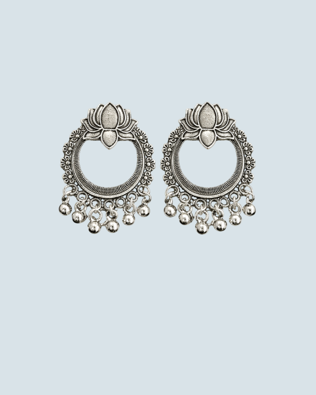 Oxidized Lotus Earrings