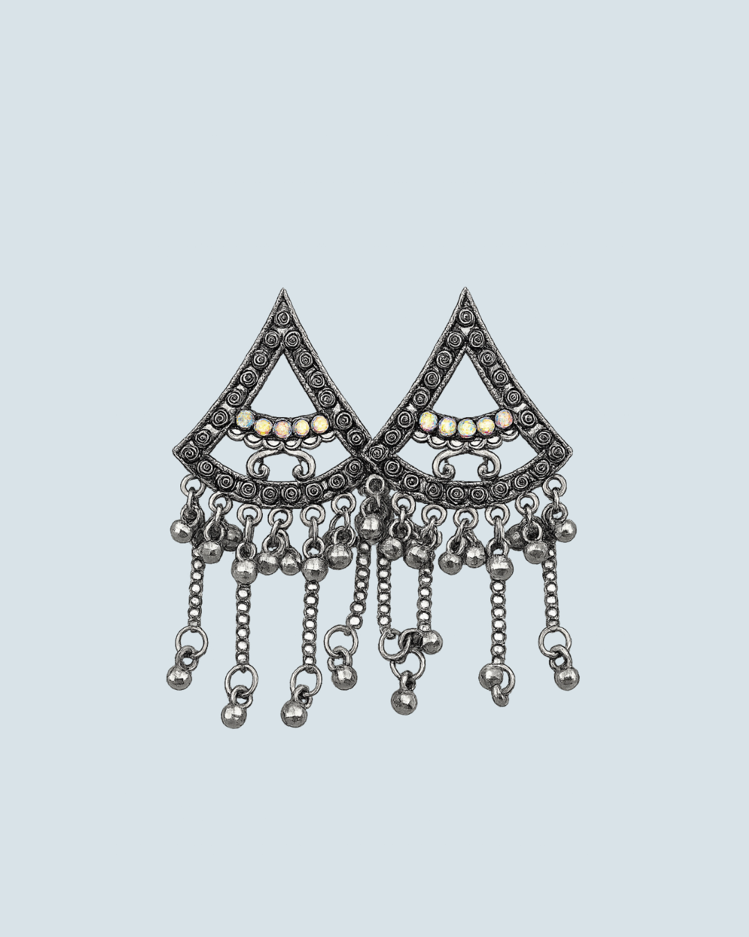 Geometric triangle-shaped oxidized silver dangle earrings for casual style - Trinketly BD