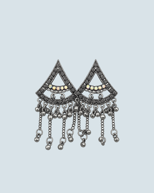 Geometric triangle-shaped oxidized silver dangle earrings for casual style - Trinketly BD