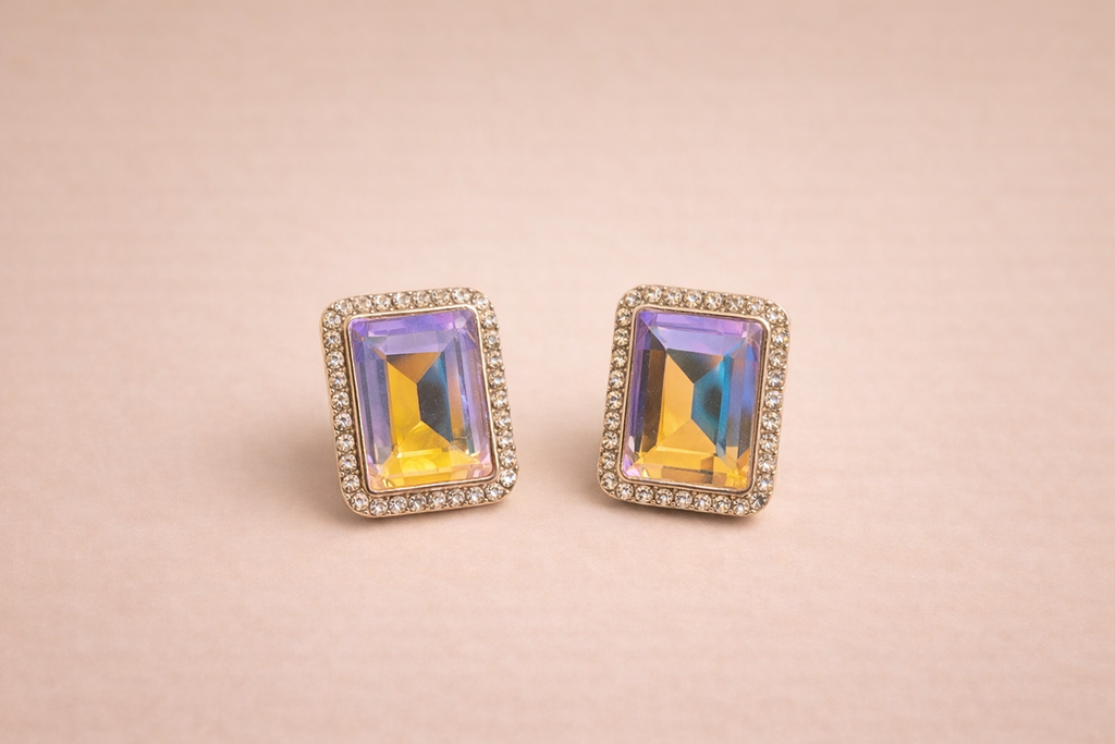 Emerald Cut Crystal Studs
