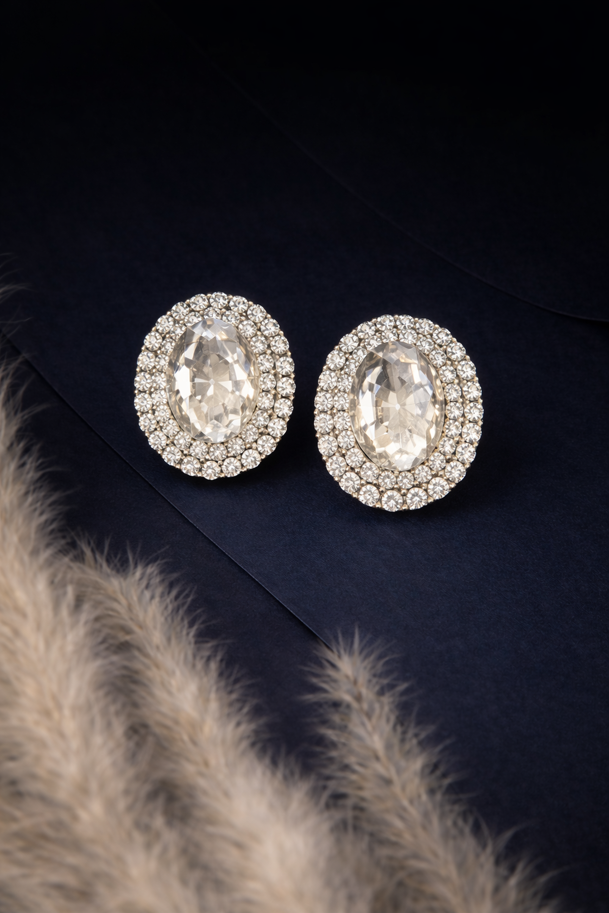 Oval Halo Crystal Studs