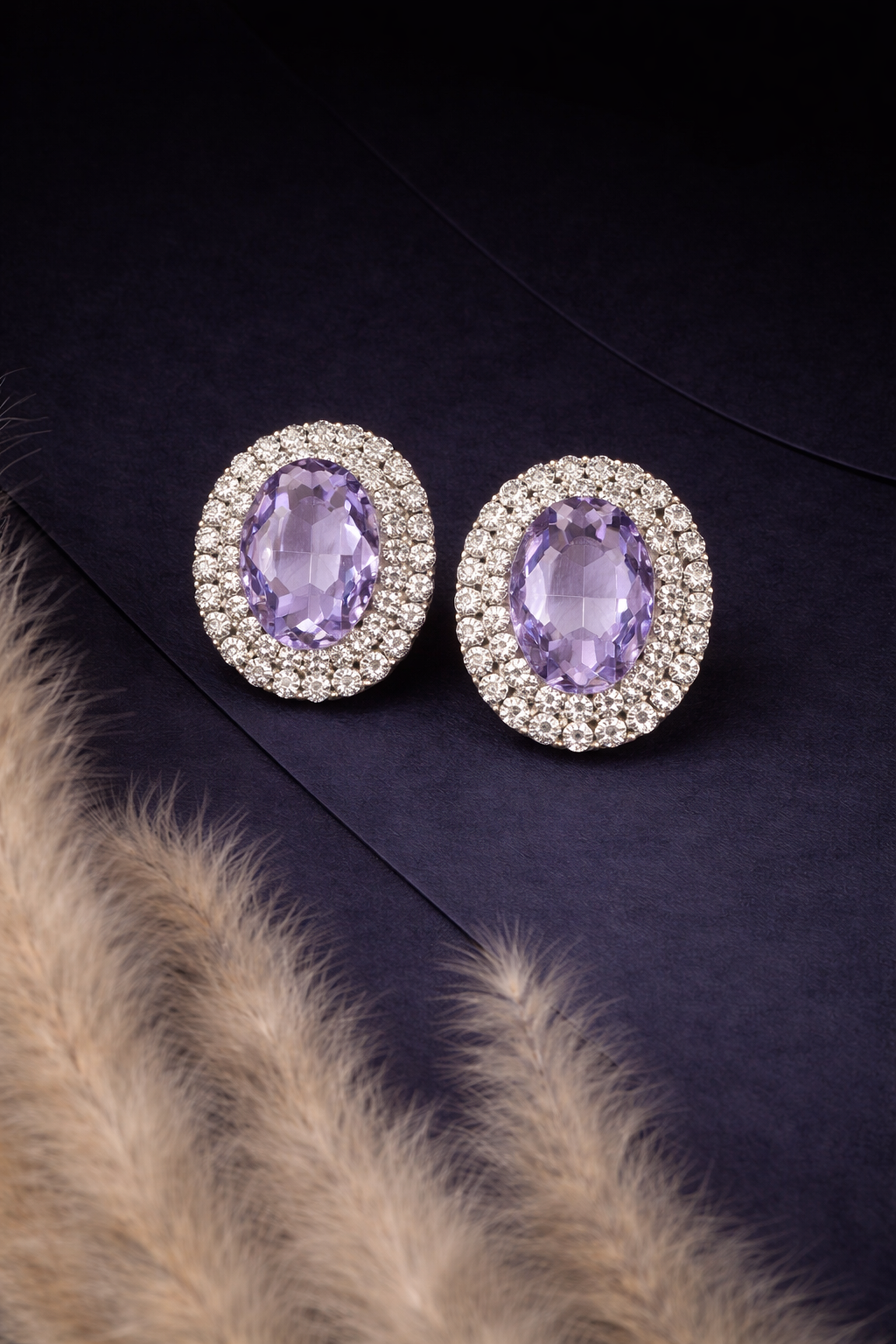 Oval Halo Crystal Studs