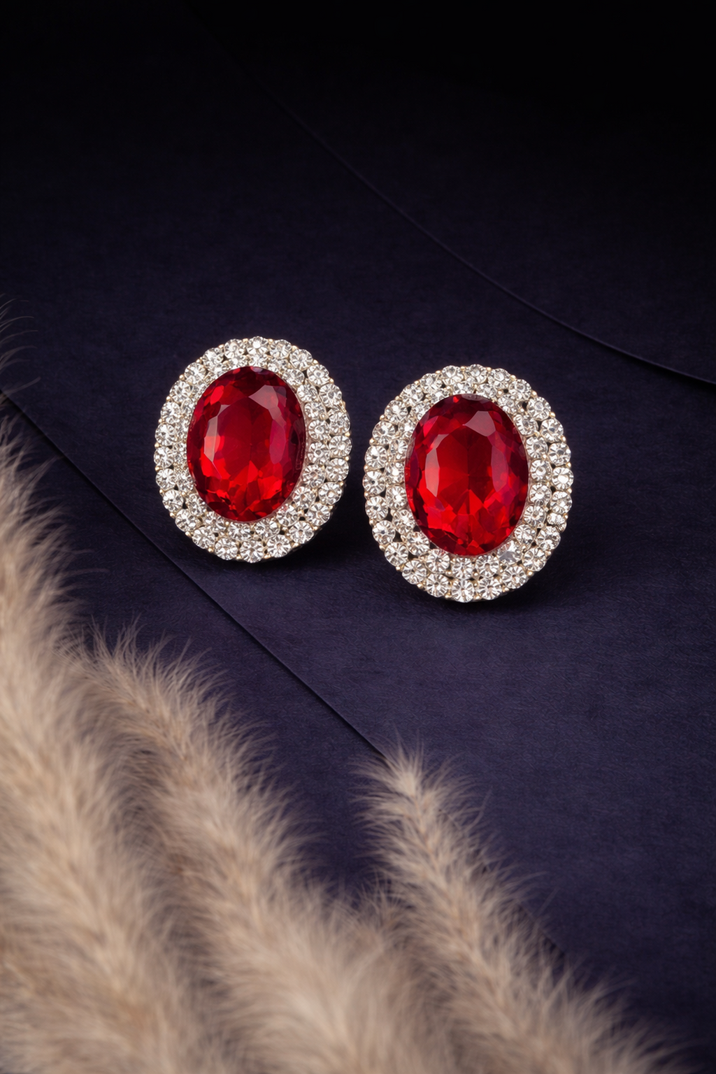 Oval Halo Crystal Studs