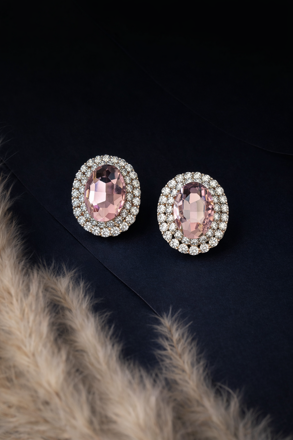 Oval Halo Crystal Studs
