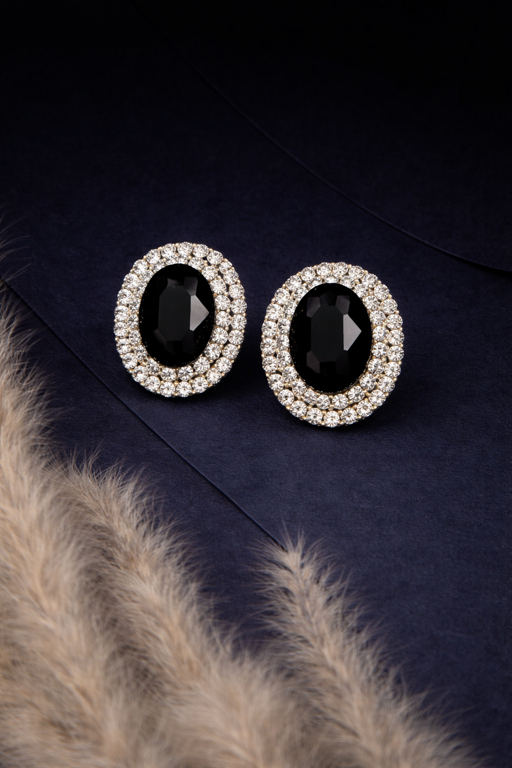 Oval Halo Crystal Studs