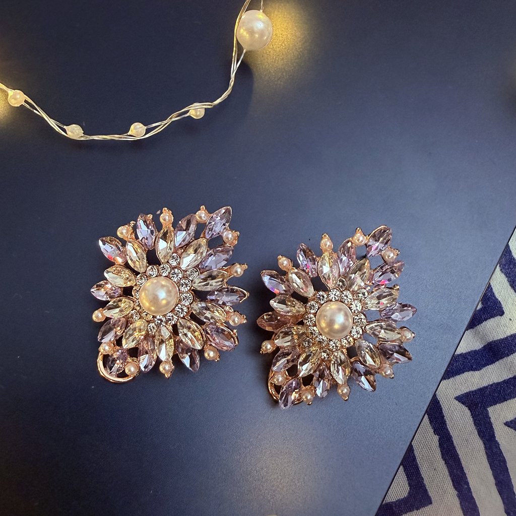 Pearl Sunburst Crystal Earrings