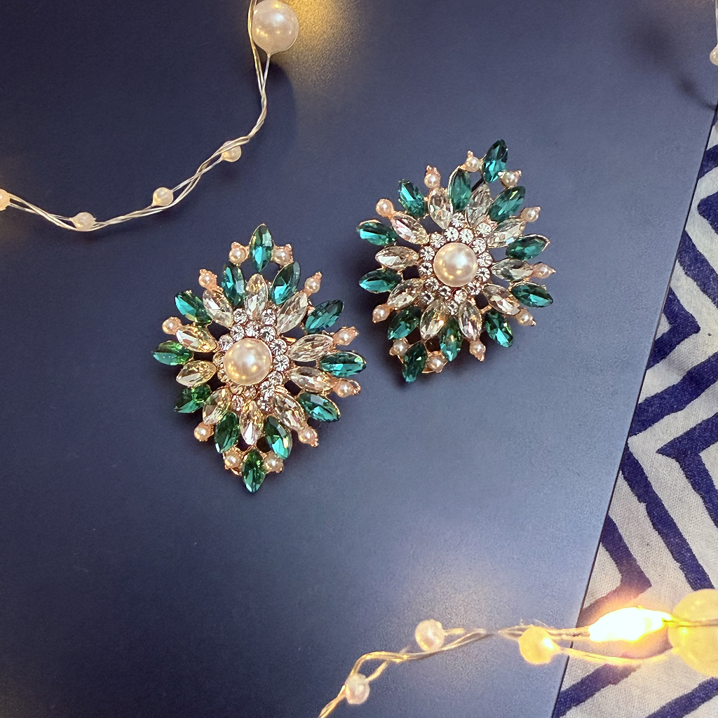 Pearl Sunburst Crystal Earrings