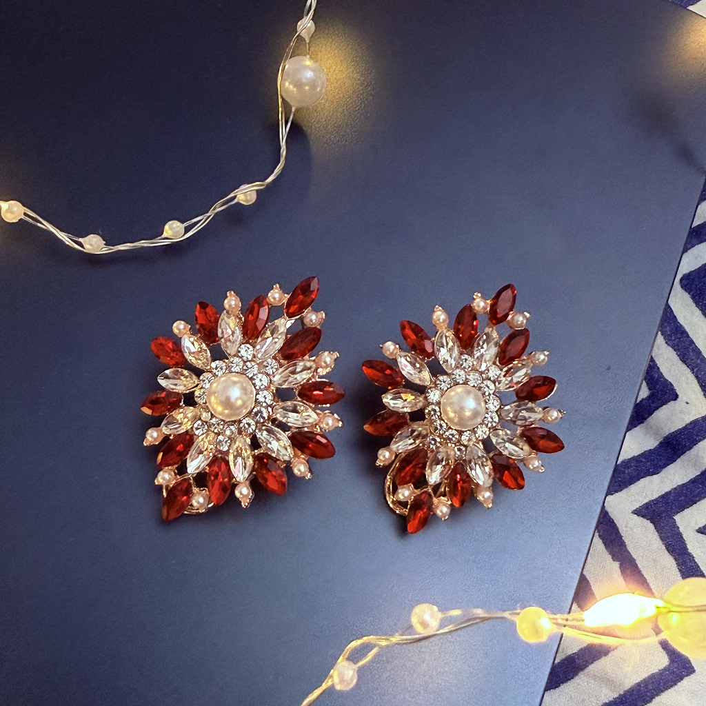 Pearl Sunburst Crystal Earrings