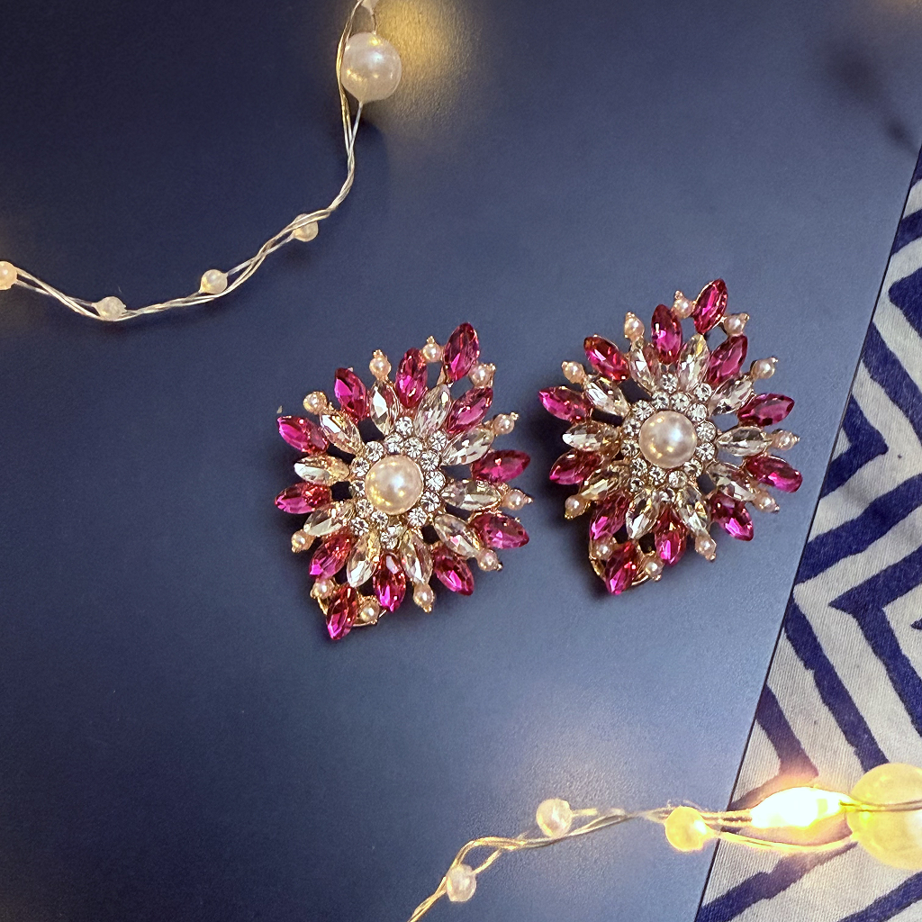 Pearl Sunburst Crystal Earrings