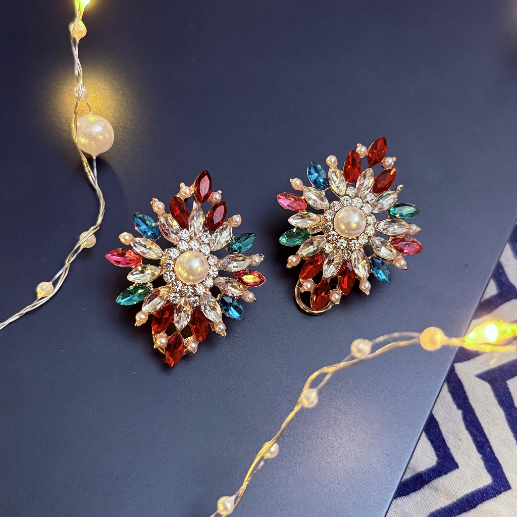 Pearl Sunburst Crystal Earrings