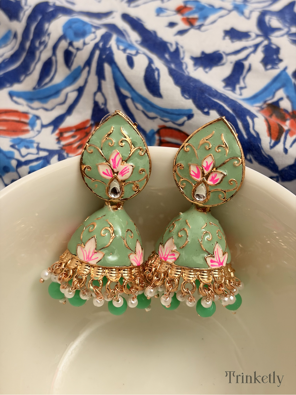 Lotus Meenakari Jhumka