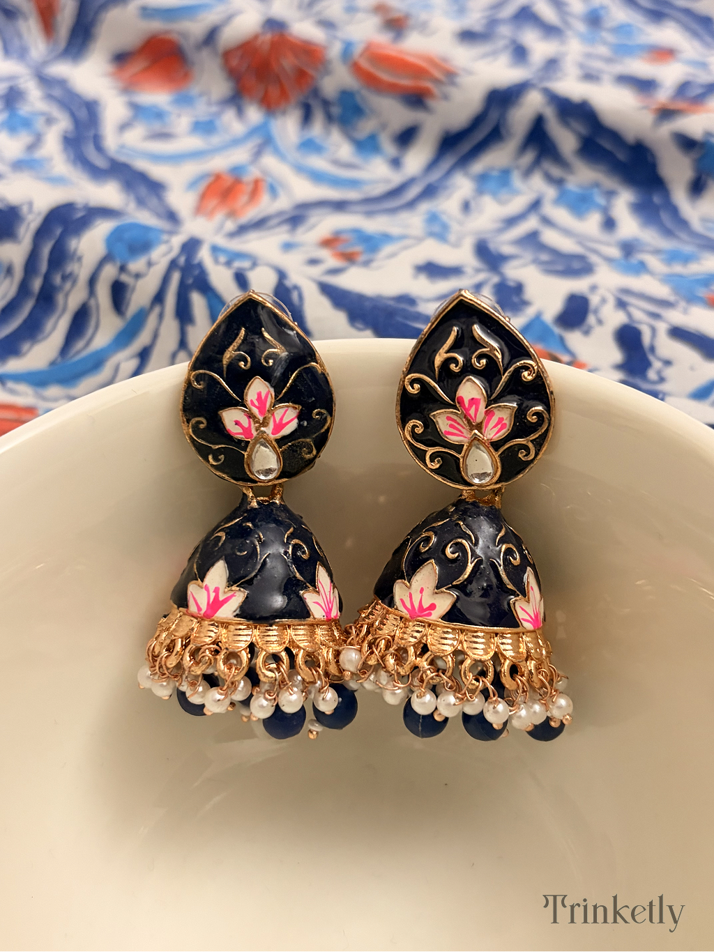 Lotus Meenakari Jhumka