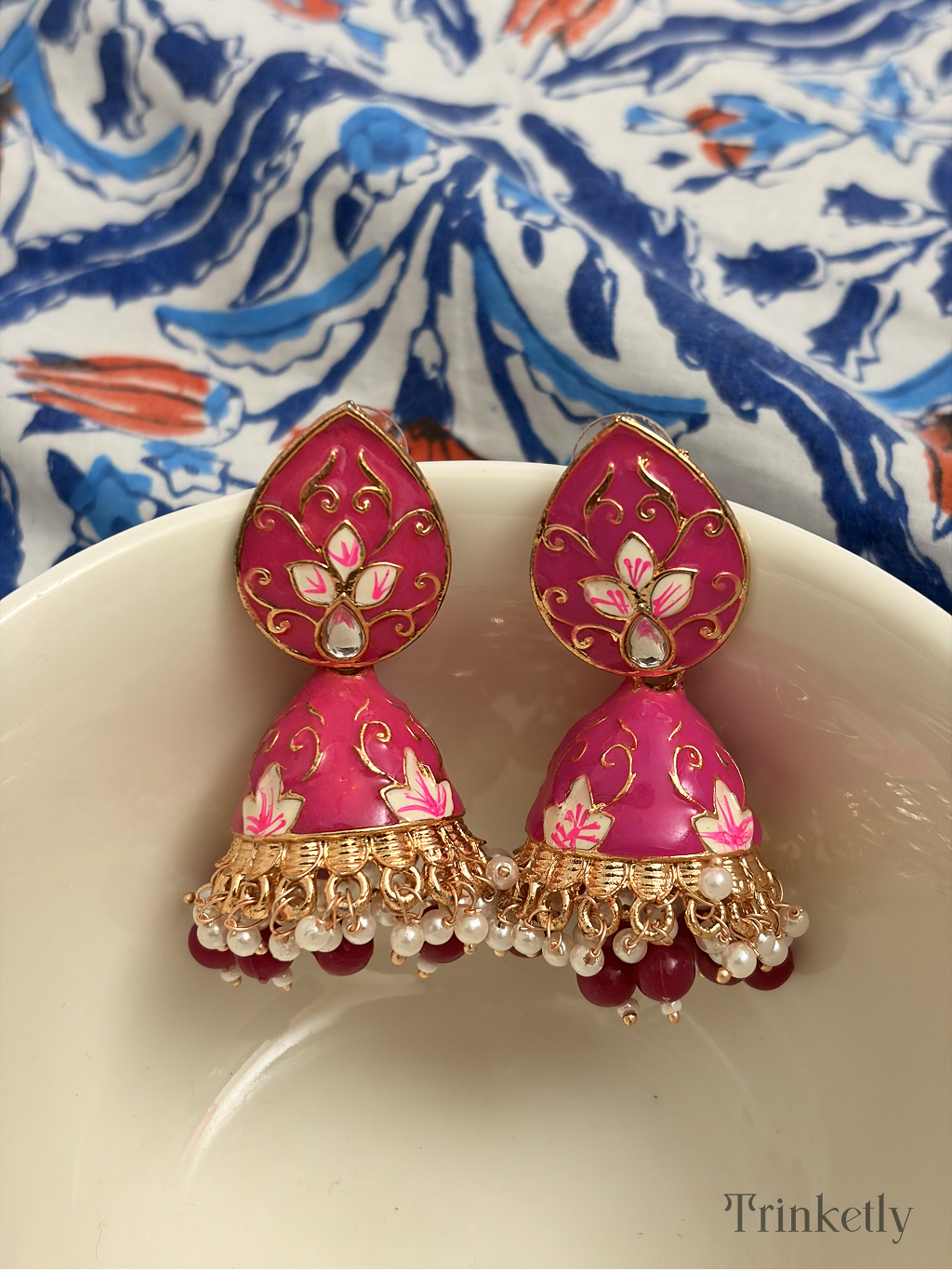 Lotus Meenakari Jhumka