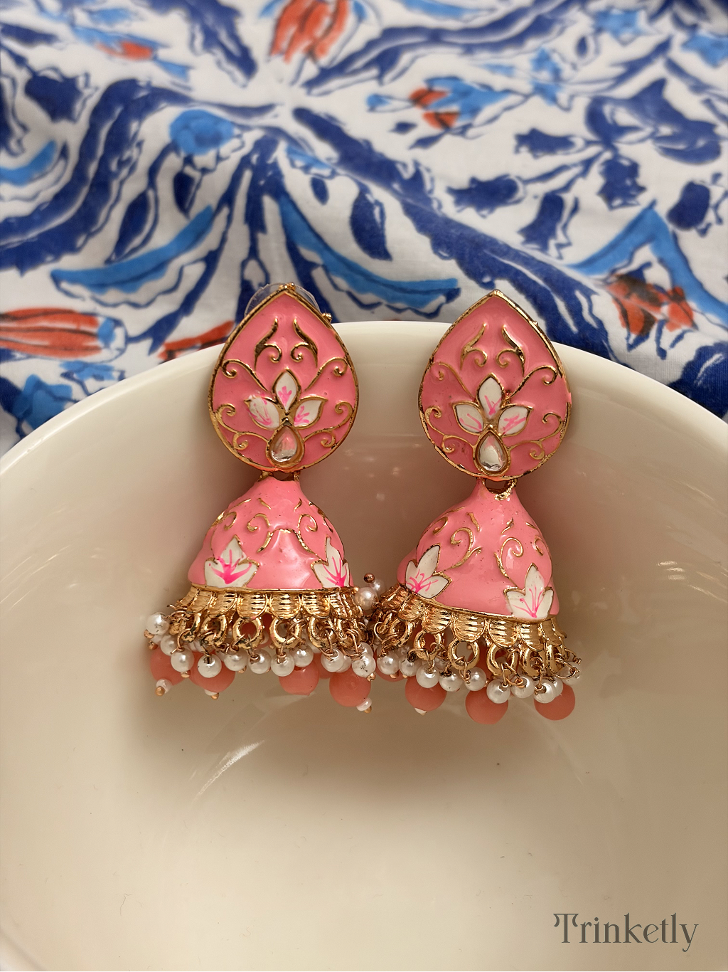 Lotus Meenakari Jhumka