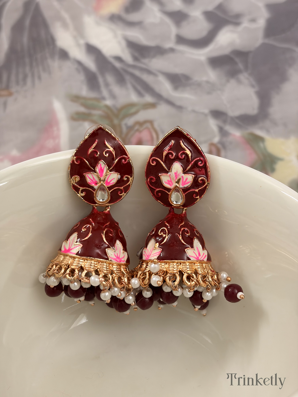 Lotus Meenakari Jhumka