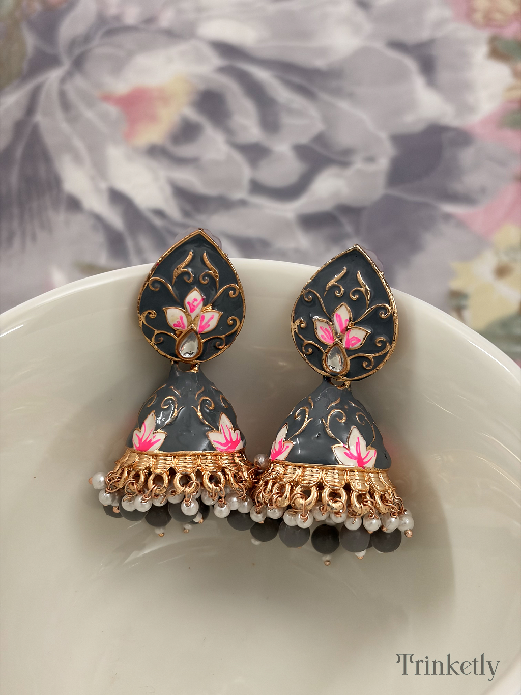 Lotus Meenakari Jhumka