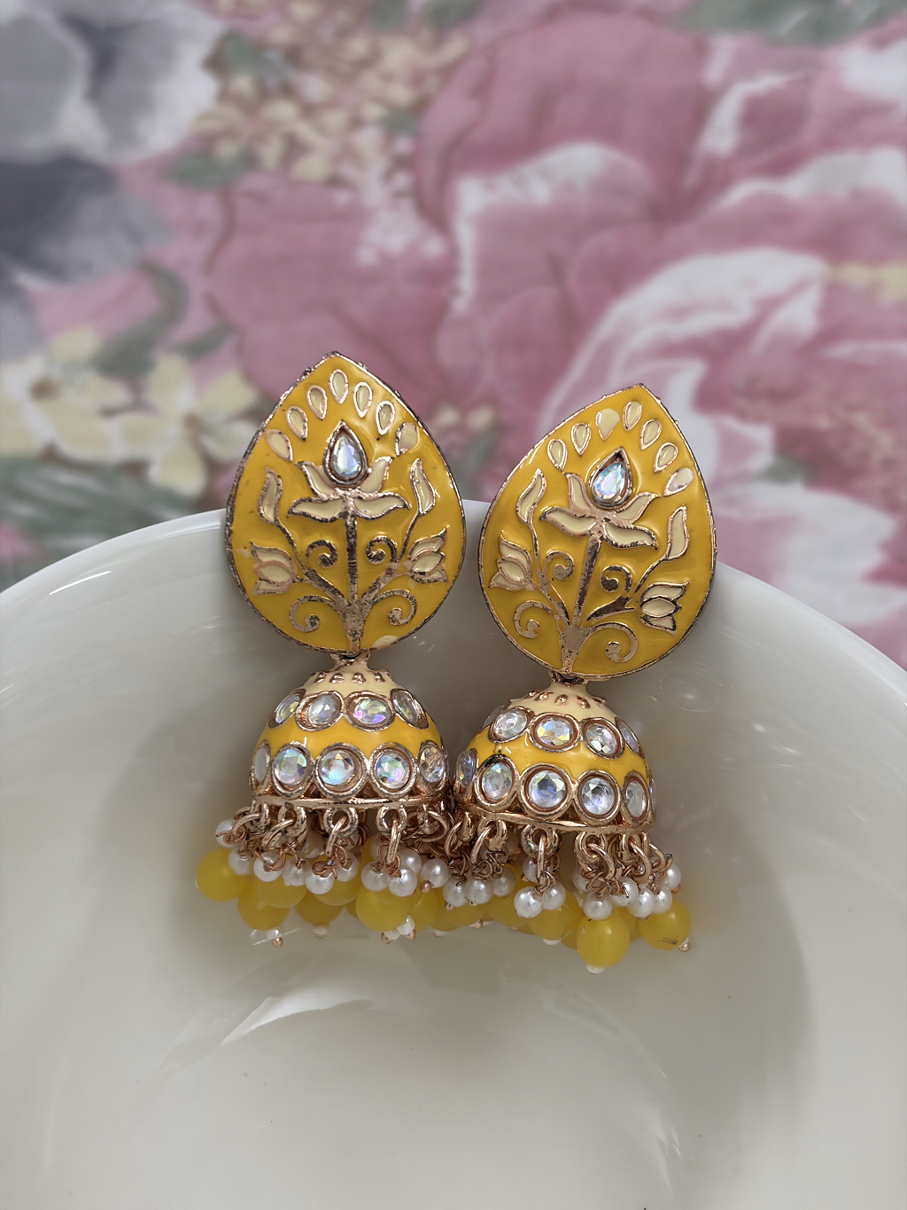 Stone Lotus Meenakari Jhumka