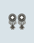 Traditional mirror work oxidized silver jhumka earrings for party and casual wear - Trinketly BD