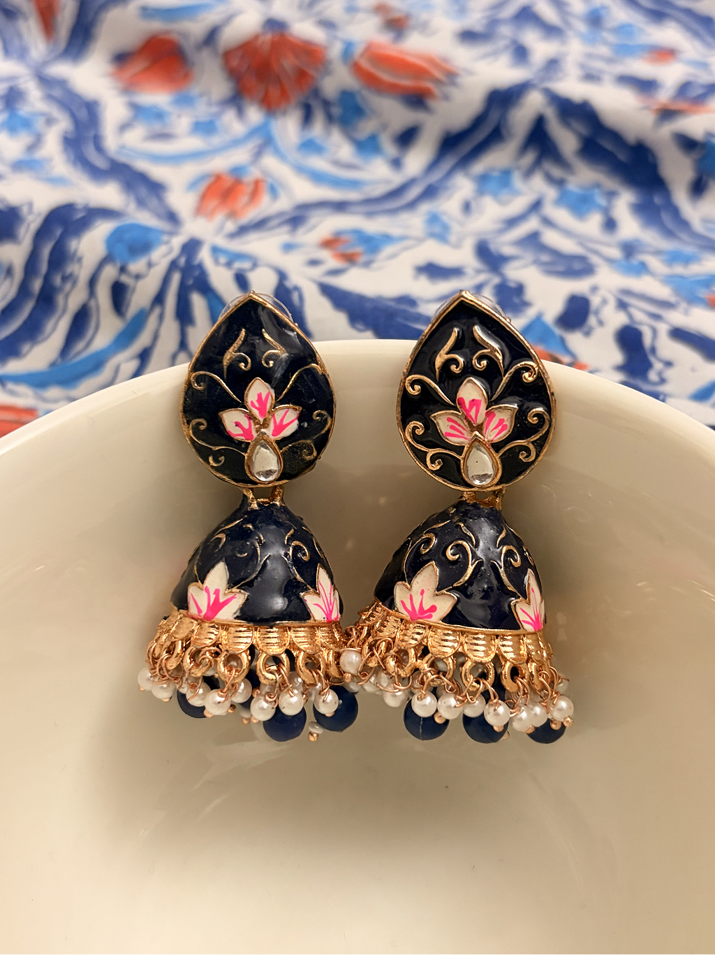Lotus Meenakari Jhumka