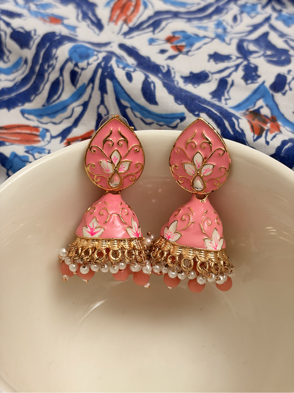 Lotus Meenakari Jhumka