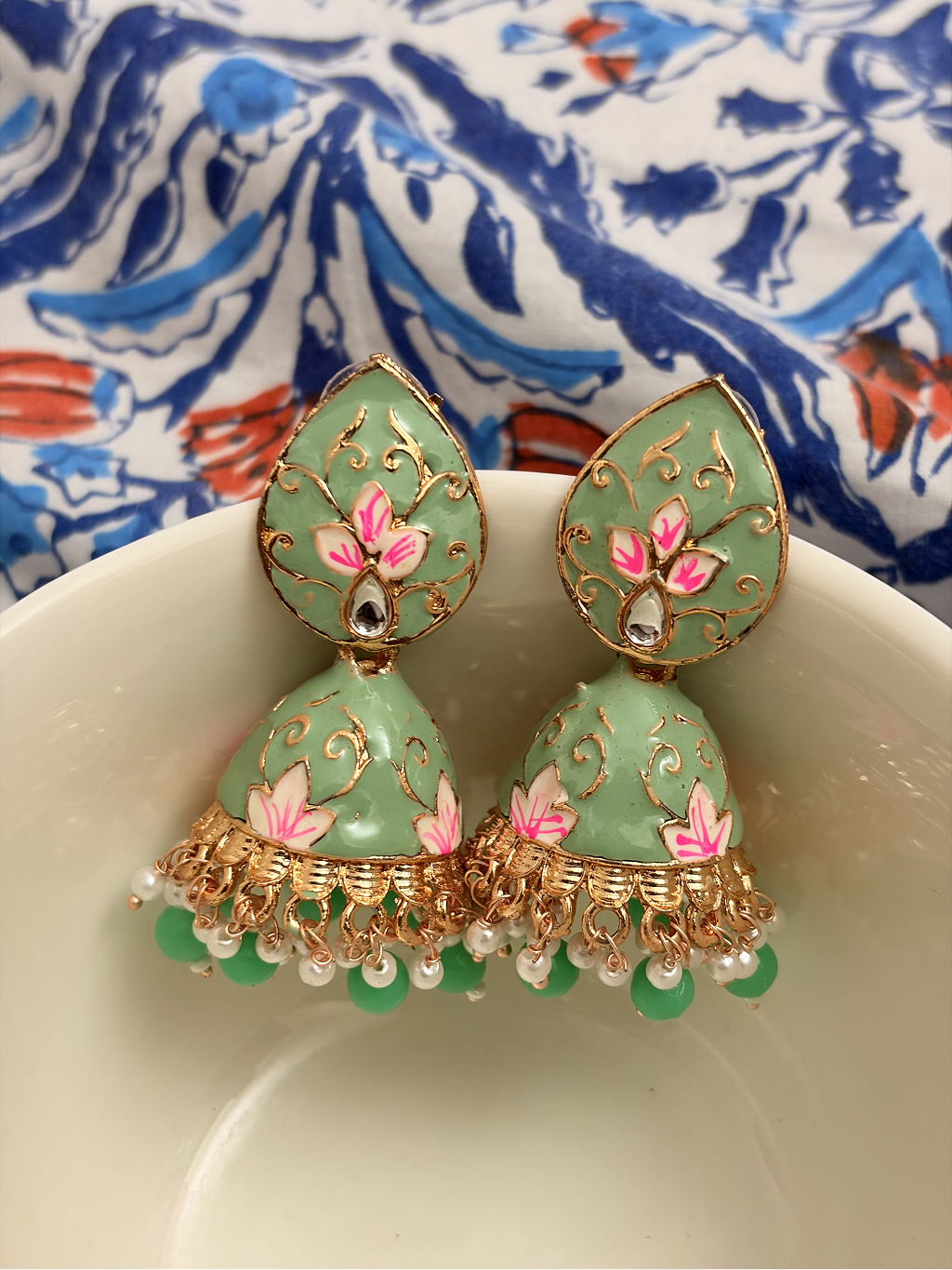 Lotus Meenakari Jhumka