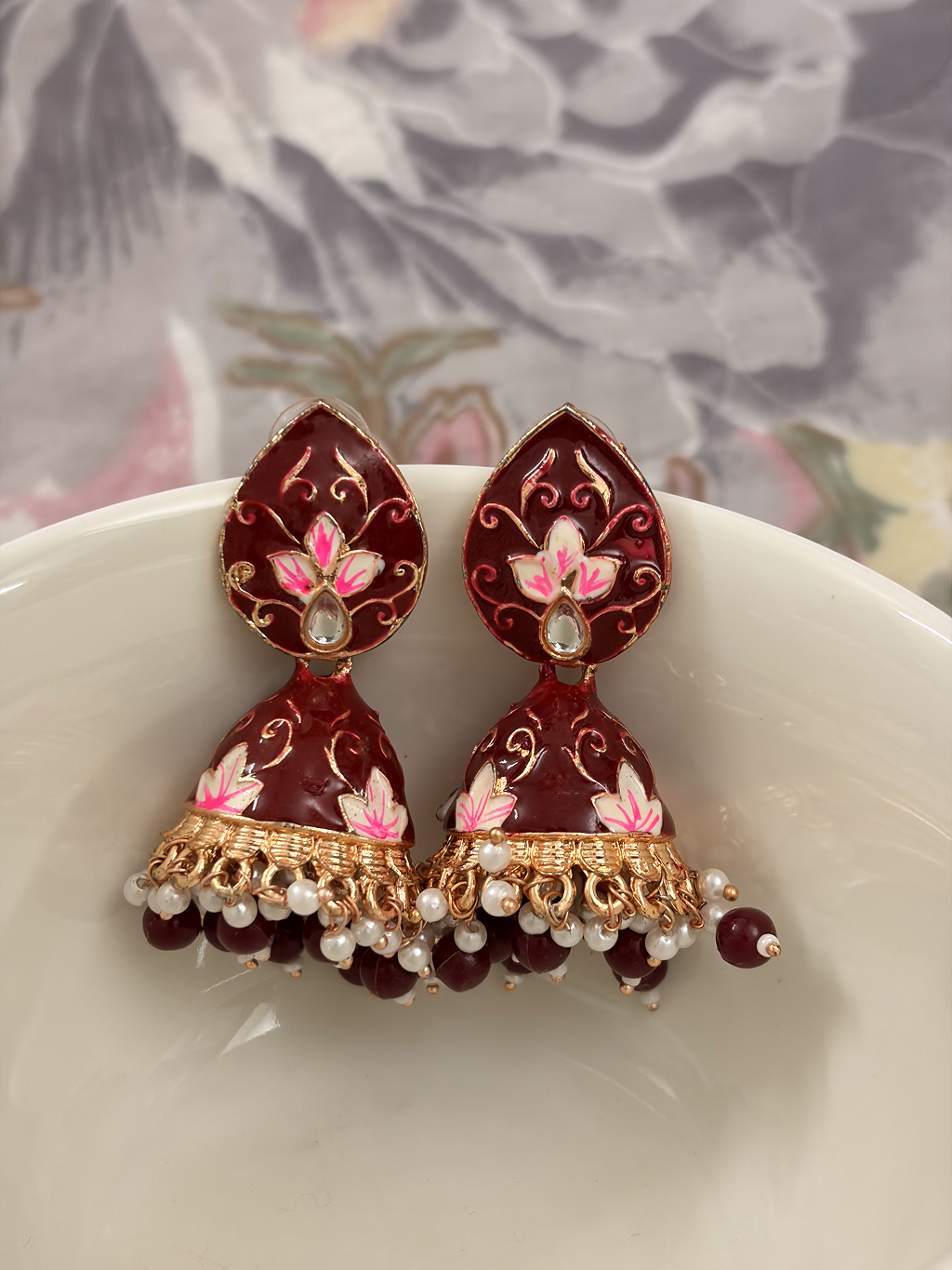 Lotus Meenakari Jhumka