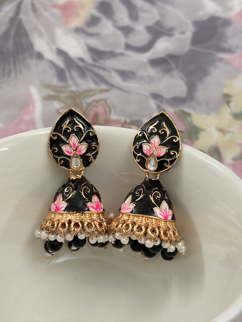 Lotus Meenakari Jhumka