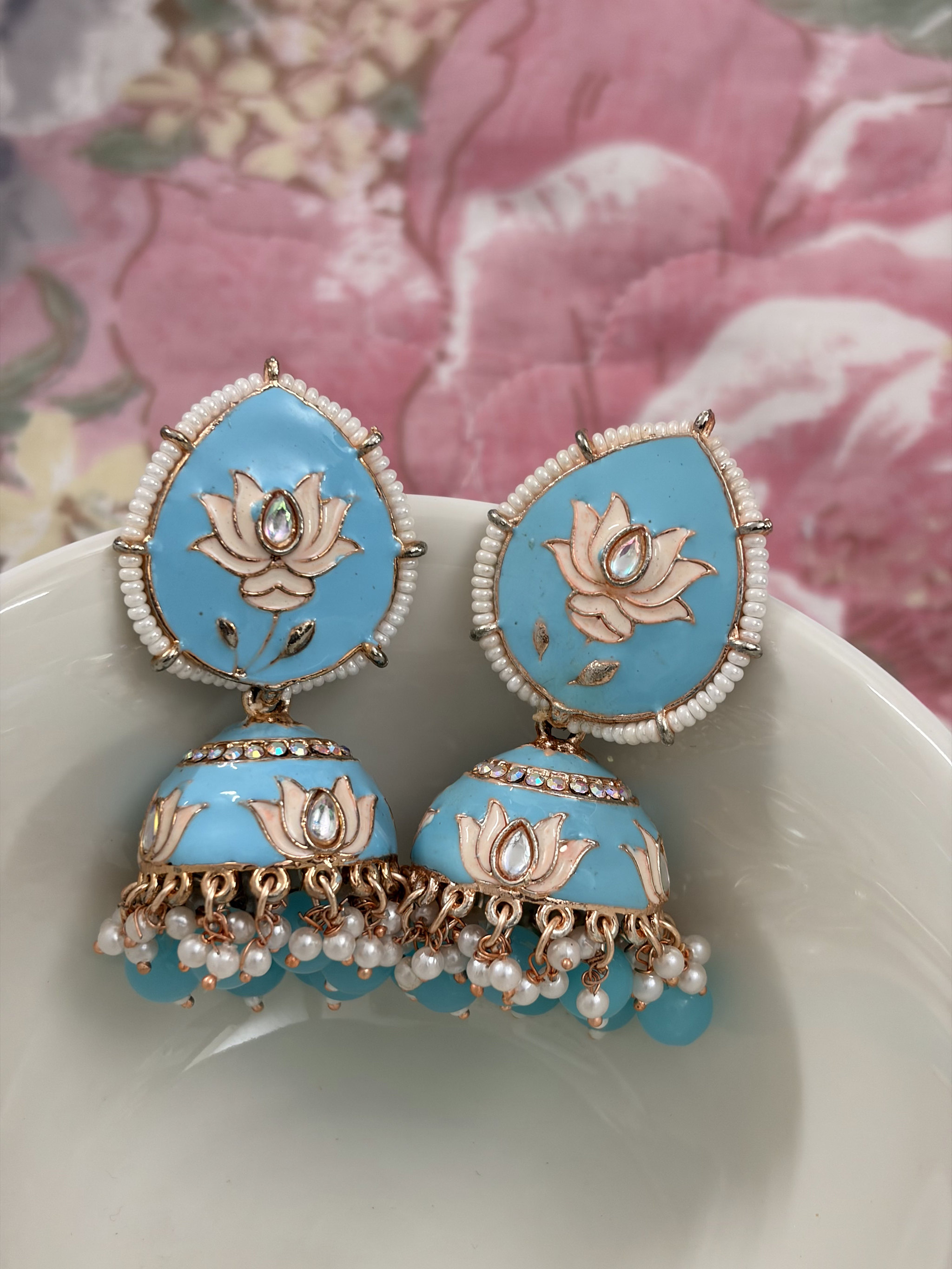 Pearl Lotus Meenakari Jhumka