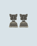 Unique oxidized silver butterfly jhumka earrings for casual and evening wear - Trinketly BD