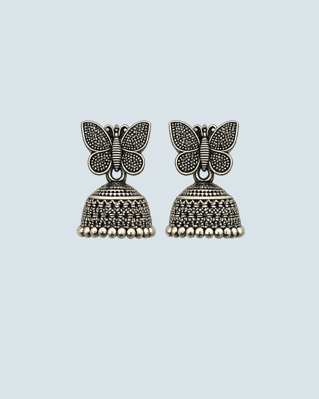 Unique oxidized silver butterfly jhumka earrings for casual and evening wear - Trinketly BD