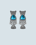 Blue butterfly motif oxidized silver jhumka earrings for trendy casual wear - Trinketly BD